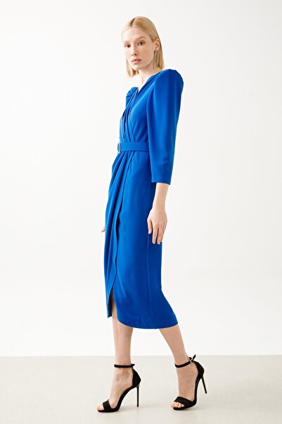 Moda İlgi Модель Kruvaze Midi Сукня Saks