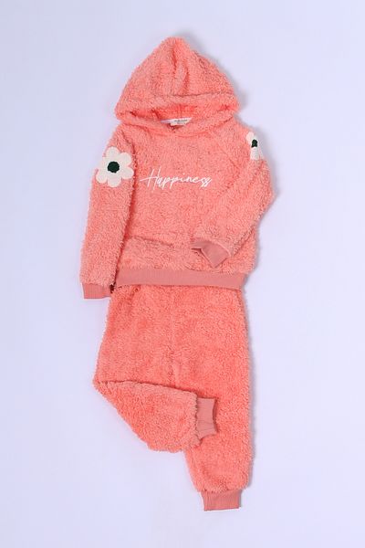 HÇM Floral Print Plush Hoodie Bottom-Top Suit for Girl D25