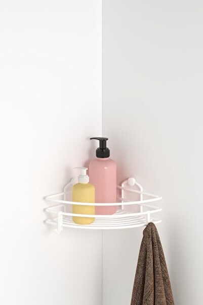 Teknotel Μονόστρωτο Γωνιακό ράφι μπάνιου με γάντζους Λευκό Bk021h