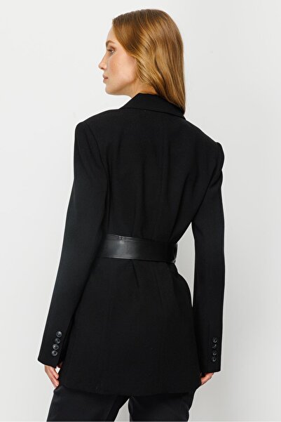 Moda İlgi Modailgi Leather Belted Jacket Black