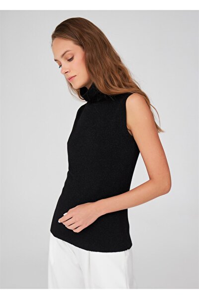 Peraluna Glittery Turtleneck Sleeveless Women's Knitwear Blouse - Black