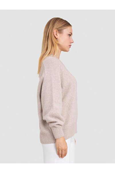 Serianno Organik Yün Ve Organik Pamuk Karışımlı V Yaka Kazak KZK8706BEJ