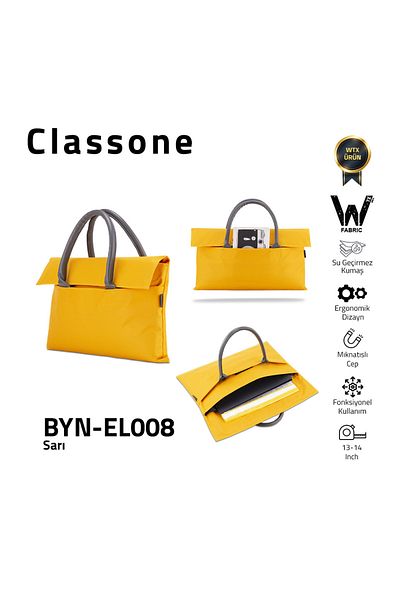 Classone Byn-el008 مقاس 13-14 بوصة، ماك بوك إير، حقيبة يد للكمبيوتر المحمول - حقيبة حمل - wtxpro قماش مقاوم للماء - أصفر