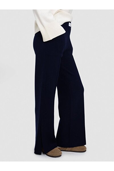Serianno %100 Yün Bol Paça Pantolon Pnt7728lacıvert
