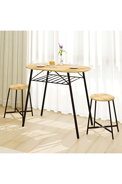eportatif Mutfak Masası Oval Tabure Takımı Masa Sandalye Takımı Çam 1473
