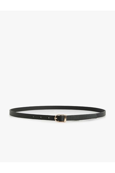 Koton Leather Look Thin Belt with Metal Buckle Detail