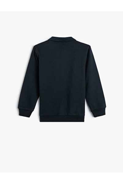 Koton Βαμβακερό μακρυμάνικο φούτερ πόλο με λαιμόκοψη