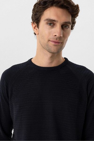 SÜVARİ Süvari O Neck Links Knitted Cotton Navy Blue Men's Knitwear