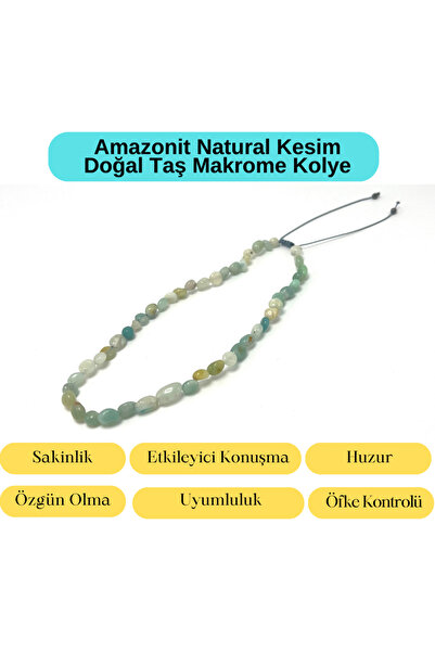 YILDIZ DOĞAL TAŞ Sertifikalı Amazonit Natural Kesim Makrome Doğal Taş Kolye A...