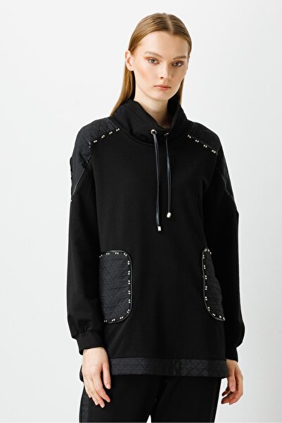 Moda İlgi Modailgi Kapitone Garnili Dik Yaka Tunik Siyah