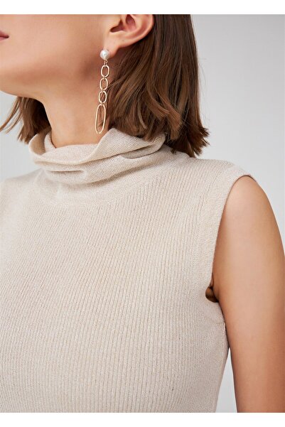 Peraluna Glittery Turtleneck Sleeveless Women's Knitwear Blouse - Cream