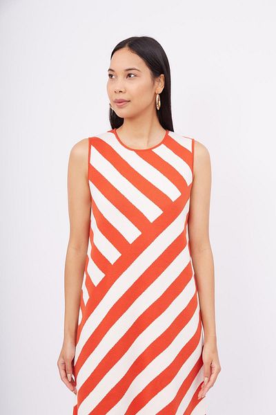 Peraluna Rochie Paula Rochie de dama din bumbac organic cu dungi - rosu/alb