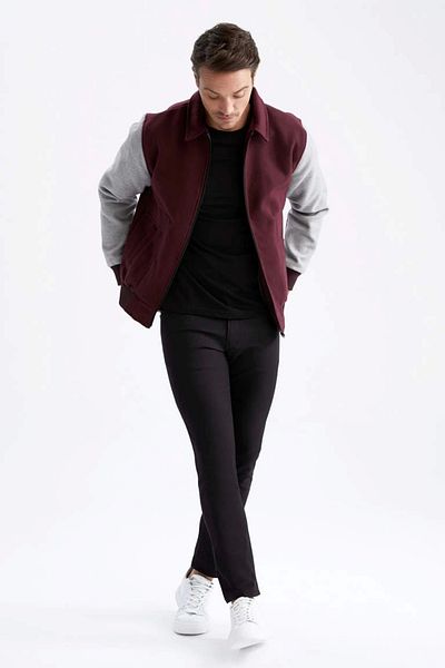 DeFacto Y5896 Oversize Fit Shirt Collar Stamped Bomber Jacket