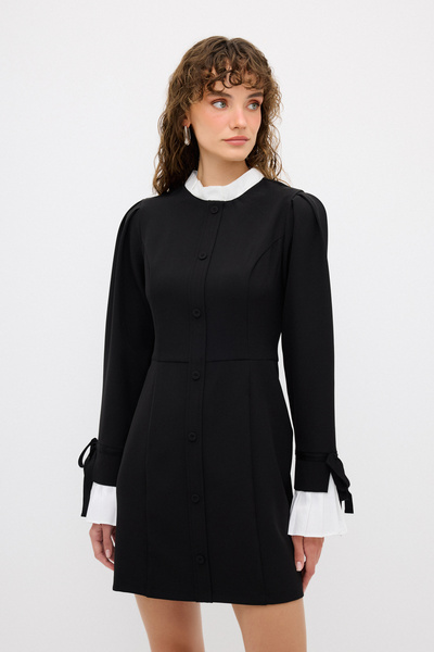 adL Pleated Dress with Collar and Sleeves