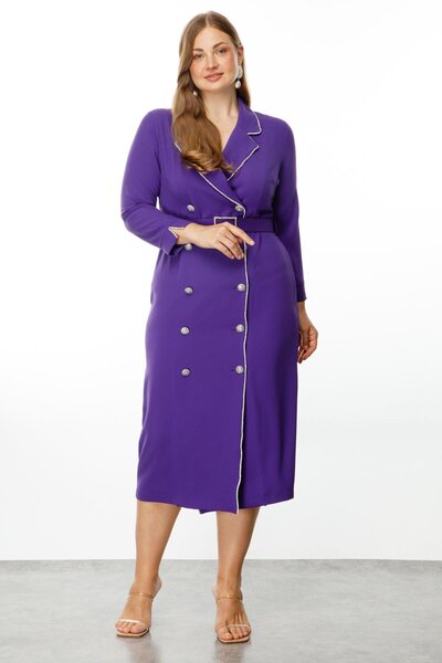 Moda İlgi Modailgi  Şerit Taş Detaylı Kruvaze Elbise Mor