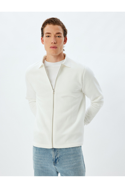 Koton Long Sleeve Zippered Raised Cotton Sweatshirt