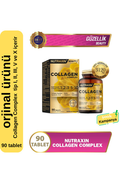 Nutraxin Collagen Complex 90 Tablets; Contains Collagen Type I, Ii, Iii, V and X in the