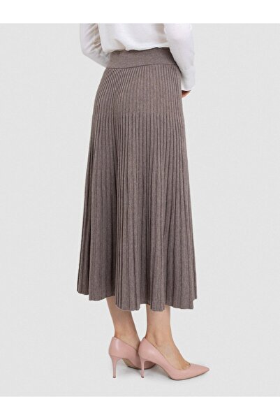 Serianno Kaşmir ve Yün Karışımlı Piliseli Etek ETK8094VIZON