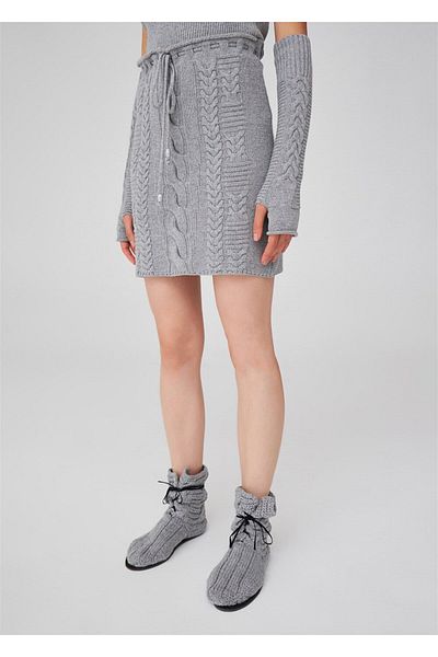Peraluna Fusta tricotaje de damă Grey Melange - Model tricotat păr