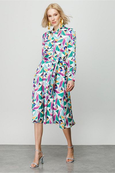 Moda İlgi Πρωτότυπο φόρεμα με γιακά με γραβάτα Modailgi Midi Length