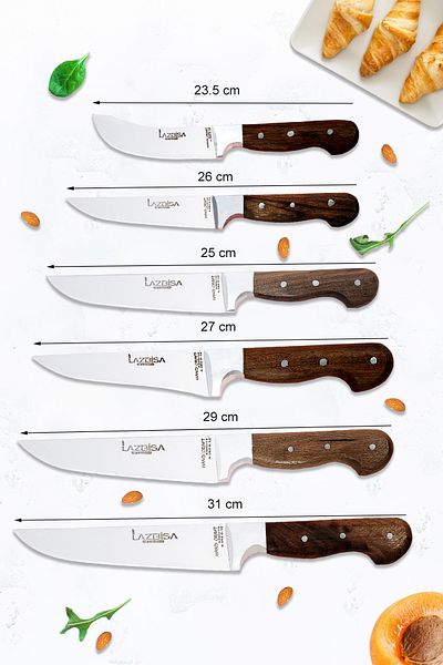 LAZBİSA Wooden Board - Hand Craft Series Kitchen Knife Set, Masat and Montesev (34 Pieces)