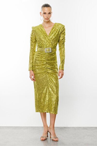 Moda İlgi Modailgi  Büzgü Detaylı Payet Elbise Asit