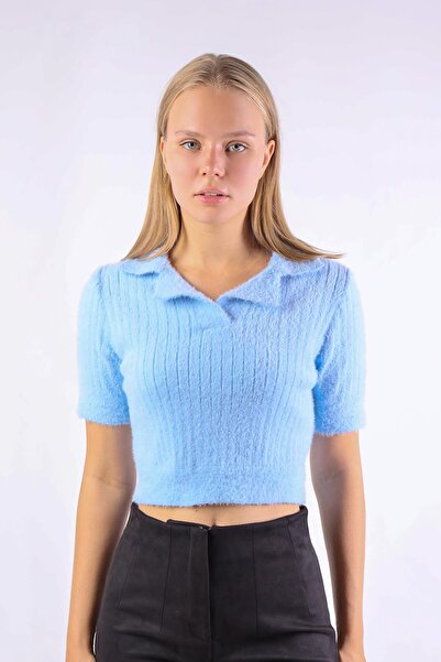 Rays 24162 Model Pola Guler Pulover cu nervuri albastre