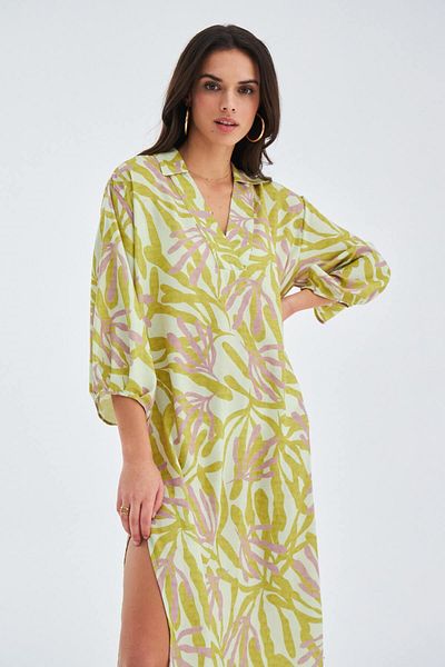 Peraluna Rochie Akıra Croială lejeră 117 Cm Rochie de vară pentru femei cu textura mată - Fistic/liliac
