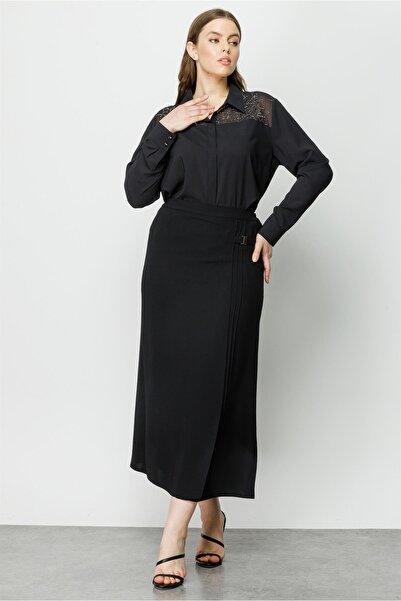 Moda İlgi Modailgi Classic Long A-Line Skirt Black