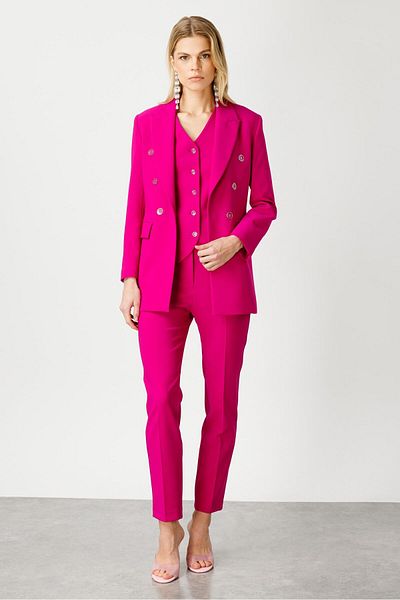 Moda İlgi Μπουφάν Fuchsia Modailgi με μισή γραμμή και λεπτομέρεια με κουμπιά