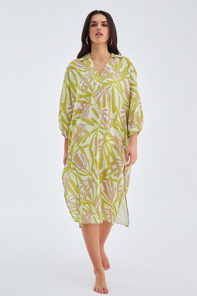 Peraluna Rochie Akıra Croială lejeră 117 Cm Rochie de vară pentru femei cu textura mată - Fistic/liliac
