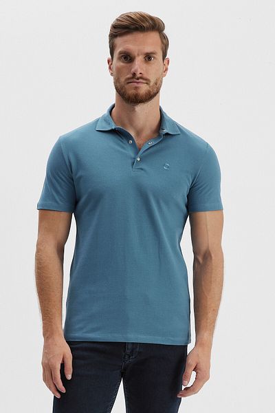 ENQUE Ανδρικό μακρύ μπλουζάκι Basic Polo Neck 100% Cotton Plain Comfort