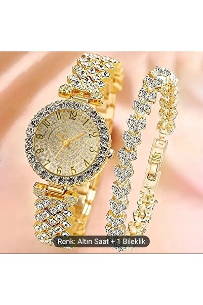 stainless steell VİP lüks tam taşlı bilezik kuvars saat set