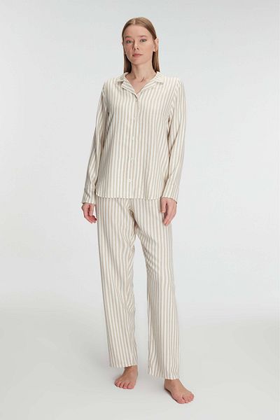 Anıl 11214 Women's Long Sleeve Striped Shirt and Pants Set Pajamas Set
