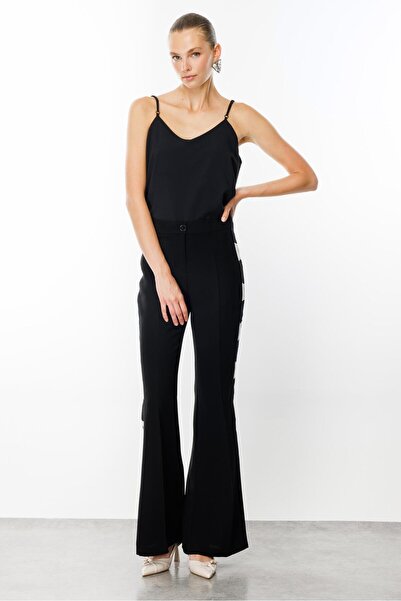 Moda İlgi Polka Dot Patterned Striped Fashionable Trousers - 7595,7596 Black