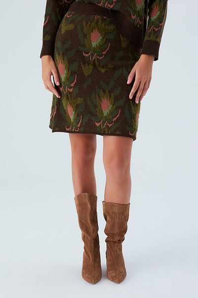 Peraluna Fairy Skirt Floral Patterned Knee-Length Women's Knitwear Skirt - Multicolored