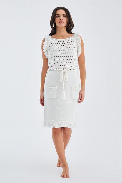 Peraluna Rochie Mıyoki 100% bumbac, până la genunchi, rochie de vară pentru femei - alb