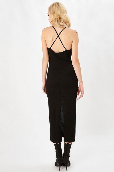 Peraluna Rochie de Seara Tricotaj Midi Neagra - Rochie Dama cu bretele