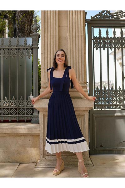 Peraluna Rochie Styleboom X Kelly, cu detaliu de legare cu bretele, croială relaxată, lungime midi, tricotaje de vară pentru femei Elbi