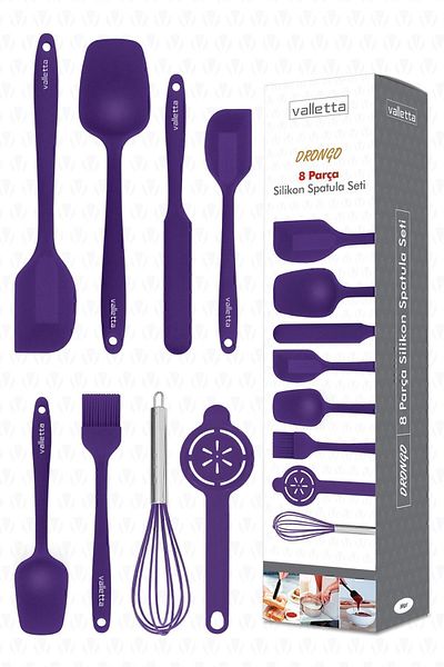 valletta Drongo 8-Piece Purple Silicone Spatula Set - Heat Resistant, Fireproof and Non-Stick