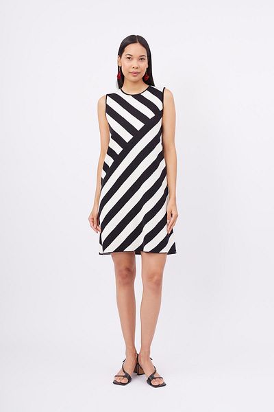 Peraluna Rochie Paula cu dungi din bumbac organic Rochie de dama forma A - Negru/alb