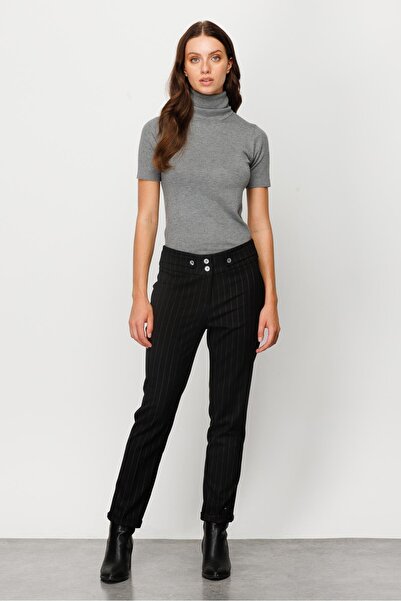 Moda İlgi Modailgi Yan Cep Çizgili Pantolon Siyah