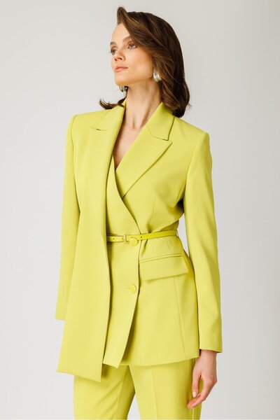 Moda İlgi Double Layer Collar and Belt Double Breasted Fashionable Jacket - Acid