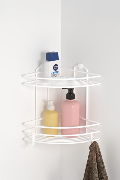 Teknotel İki Katlı Kancalı Banyo Rafı Mat Beyaz Bk022h