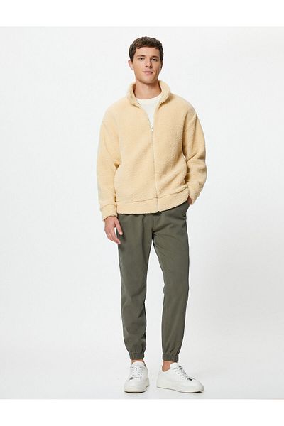 Koton Stand Collar Zippered Soft Textured Plush Sweatshirt