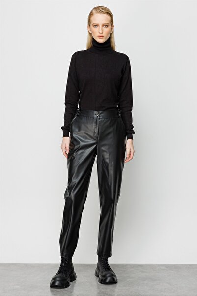 Moda İlgi Modailgi Kemeri Lastikli Deri Pantolon Siyah