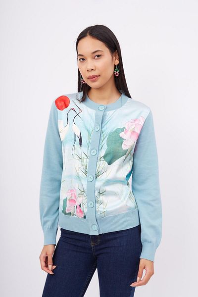 Peraluna Cardigan organic pentru femei cu imprimeu Melıgan albastru praf