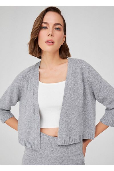 Peraluna Gray Melange Short Women's Knitwear Bolero - Reglan Sleeve, Cashmere Blend