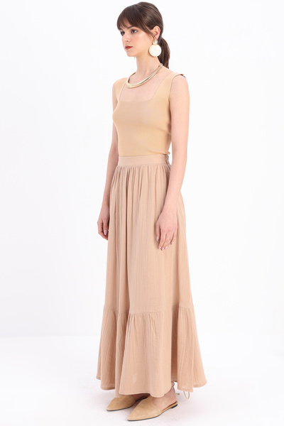 ALLDAY Fusta evazată din muselină bej 100% bumbac