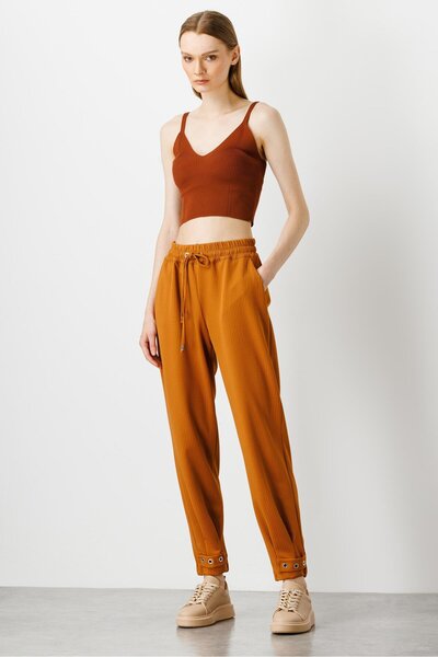 Moda İlgi Modailgi Paçası Zımba Detaylı Pantolon Tarçın